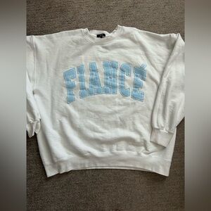 THE BAR Fiancé Crewneck- White with Light Blue Lettering